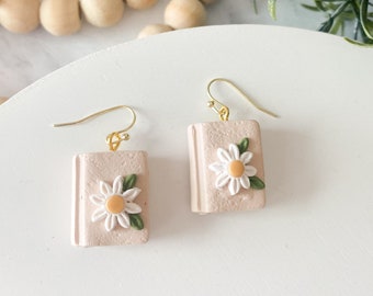 Book Dangle Statement Earring for Book Lover Gift for Book Enthusiast Cute Flower Dangle Earring Handmade Lightweight Unique Book Jewelry
