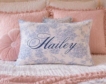 Name Pillow Floral Personalized Gift for Teen Girl Bedroom Decor Preppy Teen Girl Birthday Gift Idea Custom Pillow Blue Room Decor Preteen