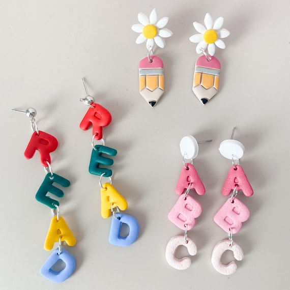 Teacher Earring Bundle Gift Set for Teacher Accessory Cute Dangle Earring Elementary Teacher Gift for Reading Teacher Earring Pack