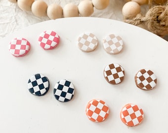 Checkered Earring Stud Clay Earring Pack Handmade Retro Stud Pack Black and White Checkered Earring Cute Circle Stud Earring Funky