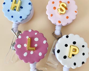 Trendy Badge Reel Initial ID Holder for Pediatric Nurse Gift for Pharmacy Tech Badge Custom Badge Clip for School Nurse Badge Holder Teacher