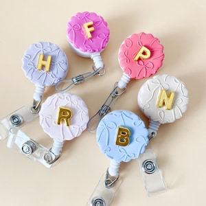 Clay Badge Reel Bow Badge Reel with Initial Badge Clip Cute Nurse Essential for Work Accessory for Badge Id Holder Personalized Nurse Gift