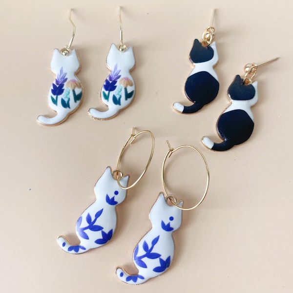 Cat Dangle Earring Gold Lightweight Statement Earring Gift for Cat Lover Gift Idea for Cat Loss Memorial Gift for Cat Lady Cute Cat Earring