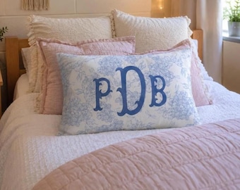 Pillow for Bed Blue Dorm Decor Trendy College Girl Bedding Girly Bed Pillow Personalized Floral Room Accent Pillow Gift Teen Girl Room Decor