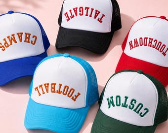 Custom Upside Down Trucker Hat Football Embroidered Hat Trendy Sports Fan Gift Idea Tailgate Party Favor Personalized Foam Hat Women