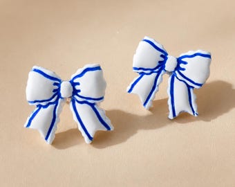 Polymer Clay Earring Cute Bow Stud Earring Cheer Earring School Color Team Spirit Accessory for Football Game Outfit Idea Cheer Mom Jewelry