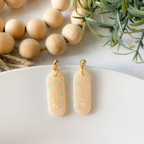 Opal Earring Dangle Oval Polymer Clay Earrings Handmade Small Simple Earring Lightweight Hypoallergenic Dangle Earring Gold