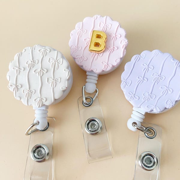 Badge Clip Personalized Nurse Bow Badge Cute Nurse Gift Idea for Nursing Student Gift Custom Badge Reel with Initial ID Holder for Work