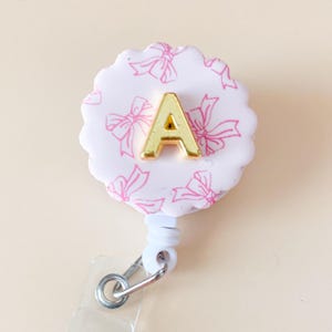 Clay Badge Reel Bow Badge Reel with Initial Badge Clip Cute Nurse Essential for Work Accessory for Badge Id Holder Personalized Nurse Gift
