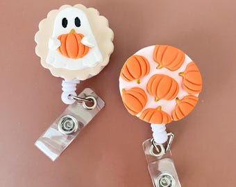 Pumpkin Badge Reel Cute Fall Badge Reel Ghost Halloween Badge Holder Custom Teacher Badge Clip Pediatric Nurse Gift Idea New Nurse Grad Gift
