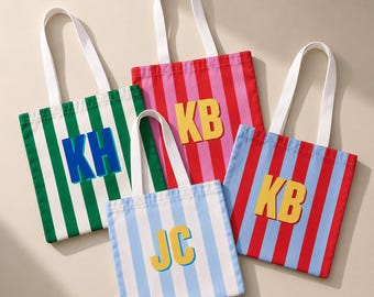 Custom Beach Tote Bag Destination Wedding Favor for Bridesmaid Favor Bag Cute Bag Personalized Striped Bag with Initial Weekend Trip Bag