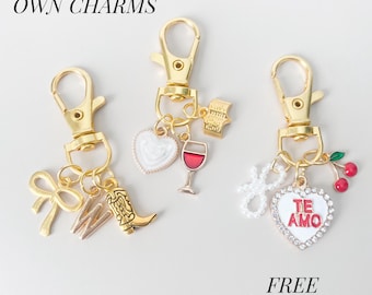Gold Charm Bag Tag Custom Keychain with Charm Purse Accessory Bag Charm Customizable Charm for Purse Pick Your Charm Keychain Gift for Girl