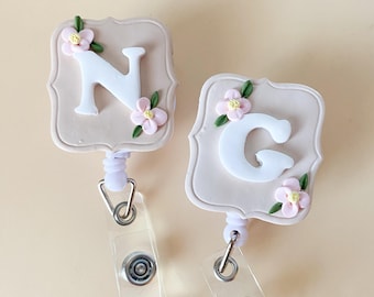 Initial Badge Clip Custom Floral ID Holder Nurse Appreciation Gift for Oncology Nurse Gift Flower Badge Reel Handmade Gift Coworker Birthday