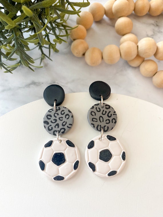 Soccer Earring Dangle Lightweight Soccer Mom Gift for Soccer Lover Sports Earring Leopard Print Earring Dangle Team Mom Gift for Soccer