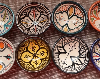 Handmade Moroccan Ceramic Bowls - Set of 8 (10cm).