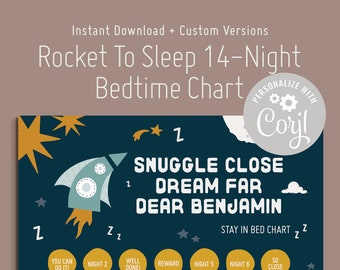 Stay In Bed Chart, Rocket, Printable Bedtime Training Reward Chart for Kids, Toddler Chart, Instant Download PDF, Editable Corjl Versions