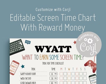 Editable Kids Screen Time Chart with Play Money (Corjl Template)