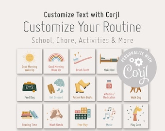 Routine Card Bundle for Kids I Daily Routines I Chores I Holidays I Homeschool I Events and Activities I Sports | Customize in Corjl