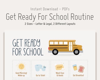 Morning Get Ready For School Routine Chart, Printable Visual Routine for Kids, SEN/ASD Learning Routine, 2 Sizes, Instant Download PDF
