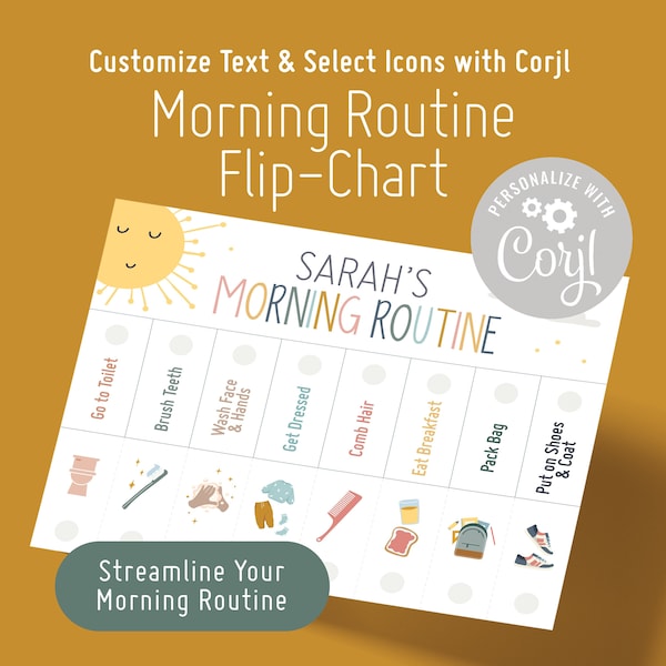 Morning Flip Done Routine Chart I Toddler Routines I Morning Visual Schedule I Kids Routine Chart I Ready for School Chart | Corjl Template