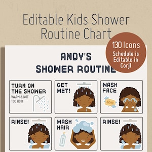 Kids Shower Routine Chart: Visual Schedule with Icons (Corjl Template)