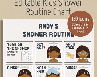 Kids Shower Routine Chart: Visual Schedule with Icons (Corjl Template)