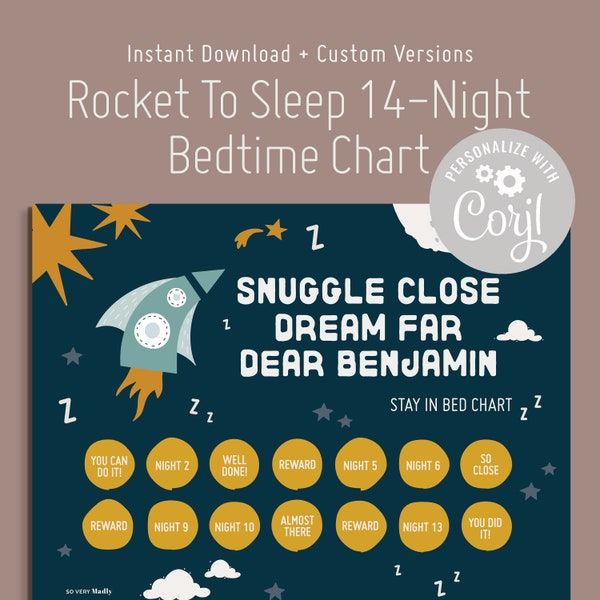 Stay In Bed Chart, Rocket, Printable Bedtime Training Reward Chart for Kids, Toddler Chart, Instant Download PDF, Editable Corjl Versions