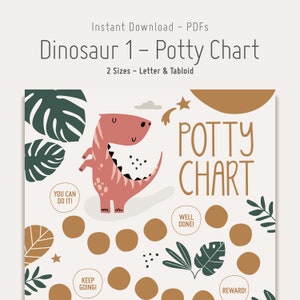 Dinosaurio Potty Chart, Gráfico de recompensas de entrenamiento para ir al baño imprimible Boho para niños, Gráfico neutral para niños pequeños, 2 tamaños, Descarga instantánea PDF