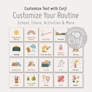 Routine Card Bundle for Kids I Daily Routines I Chores I Holidays I Homeschool I Events and Activities I Sports | Customize in Corjl