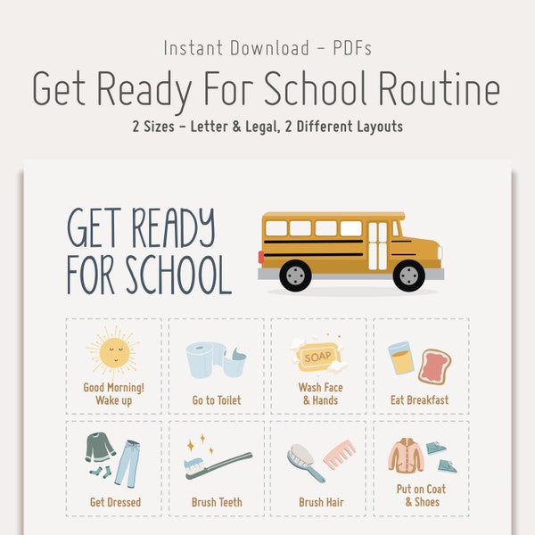 Morgen Get Ready For School Routine Chart, druckbare visuelle Routine für Kinder, SEN/ASD-Lernprogramm, 2 Größen, Sofortiger Download PDF