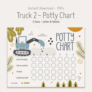 Onbenullige Grafiek Truck, Afdrukbare Zindelijkheidstraining Beloningsgrafiek voor kinderen, Peutergrafiek, Dino Sticker Grafiek, Instant Download PDF