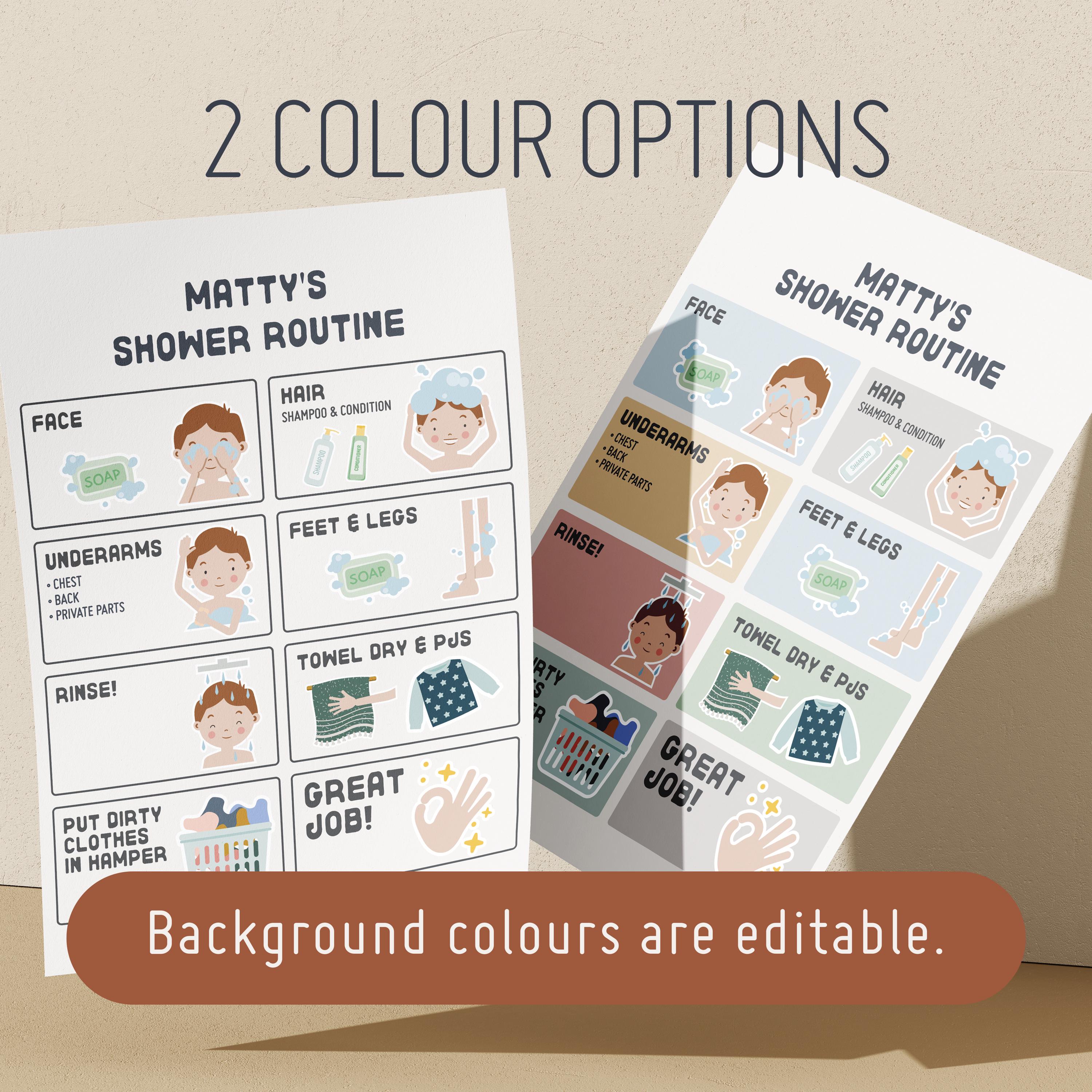 Shower Icon Child Routine Editable Kids Shower Routine Chart | Visual Schedule for Neurodivergent ...