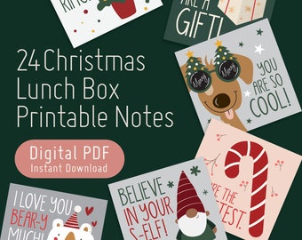 Christmas Lunchbox Notes, 24 Kids Cards (PDF)
