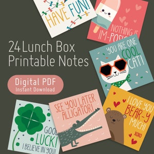 Lunch Box Notes Printable, Lunch Notes for Kids, Cute Lunchbox Notes, Kids Lunch Notes, Printable Lunch Note, Encouraging Notes Kids, PDF