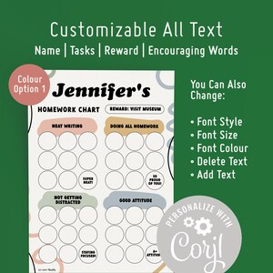 Kids Customizable Homework Chart With Rewards | Editable and Printable ...