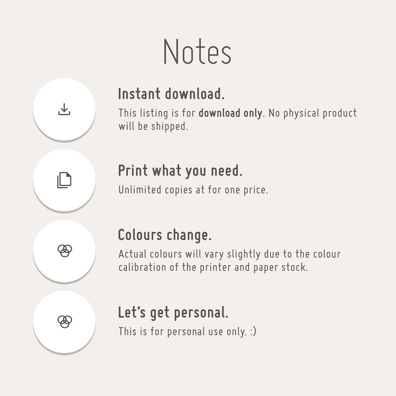May include: Notes about digital downloads: Instant download, print what you need, colours may change, and personal use only.