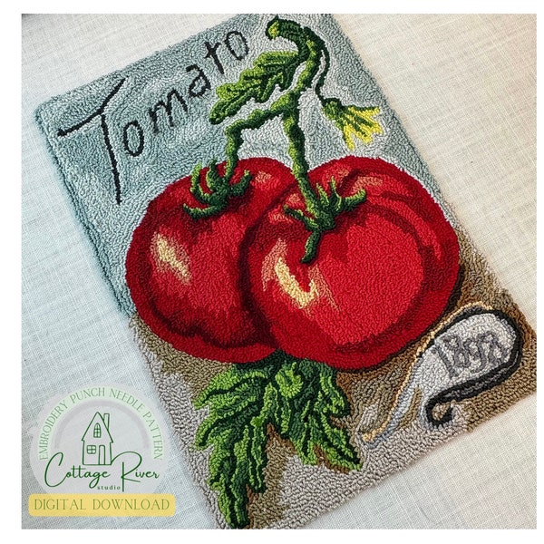 Punch Needle Vintage Seed Packet - Tomato Digital Download, Embroidery Floss Punch Needle - Vegetable Seed Packet Series #1 PDF Pattern