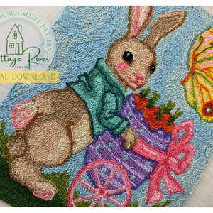 Digitalt mönster "Springtime Friends" Punch Needle Design, Broderigarn Punch Needle Mönster, Kanin & Fjärilsmönster, PDF-nedladdning