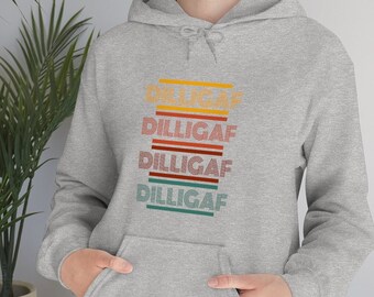 DILLIGAF sweatshirt, Funny Gift, Adult Humor, Retro, More Colors, Unisex Heavy Blend Hooded Sweatshirt