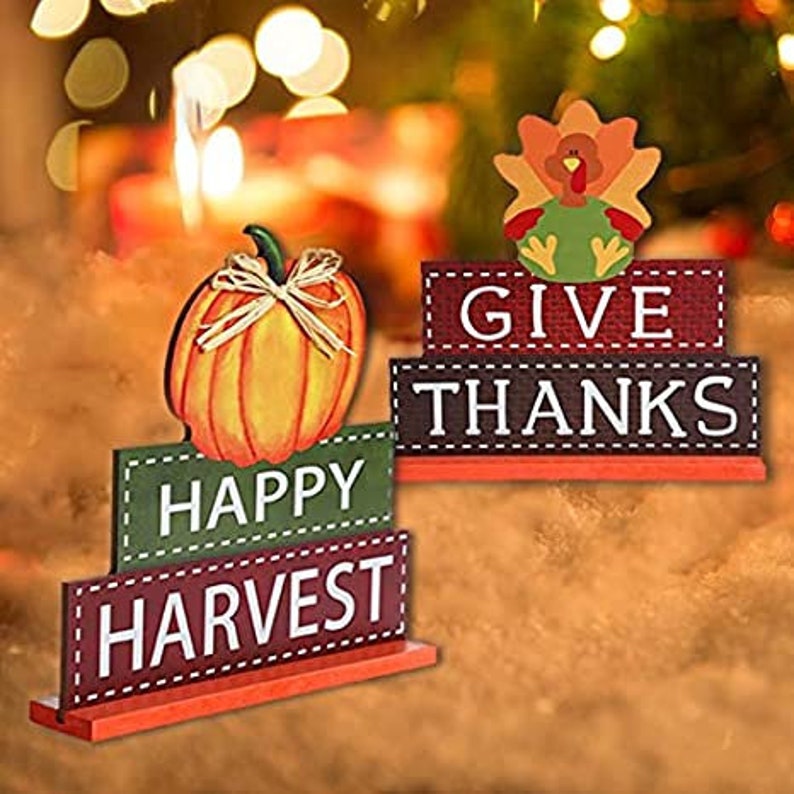 4 Pack Thanksgiving Themed Table Centerpiece Signs Wood Etsy