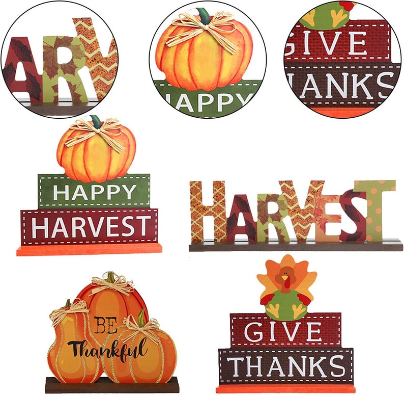 4 Pack Thanksgiving Themed Table Centerpiece Signs Wood Etsy