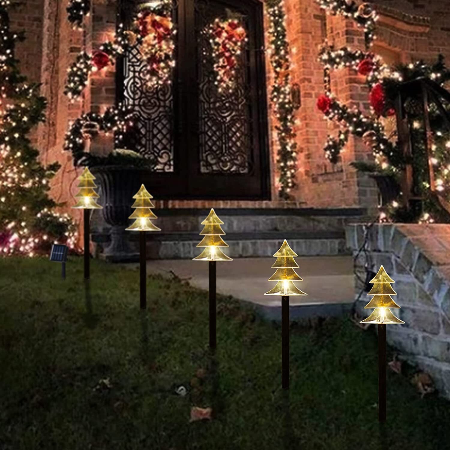 Christmas Solar Stake Lights Set of 5 Waterproof Landscape Etsy