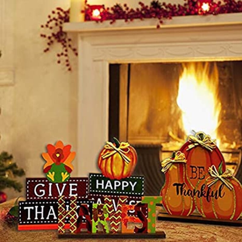 4 Pack Thanksgiving Themed Table Centerpiece Signs Wood Etsy
