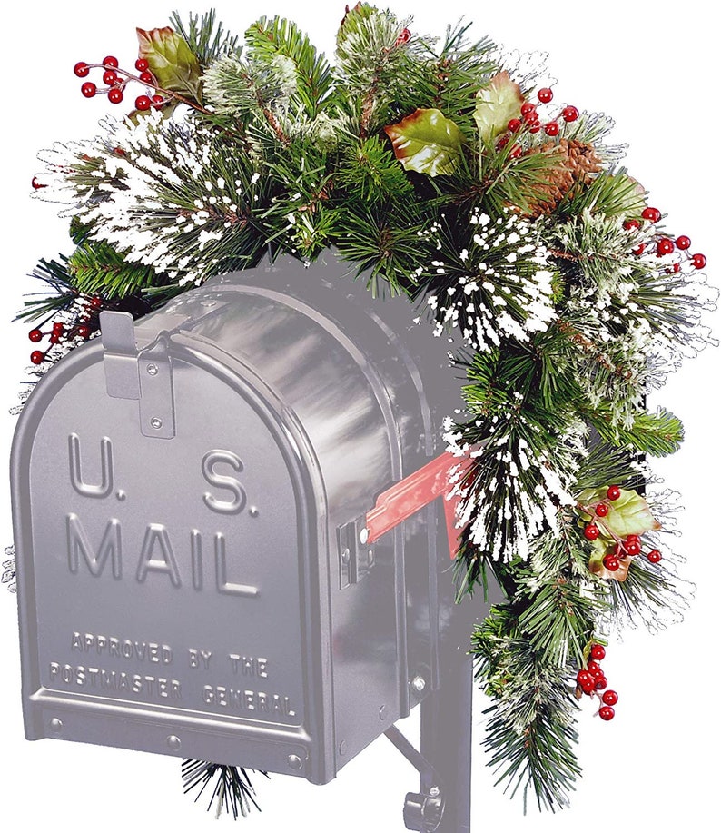Christmas Mail Box Swag Flocked With Mixed Decorations Etsy Christmas Mail Box Swag