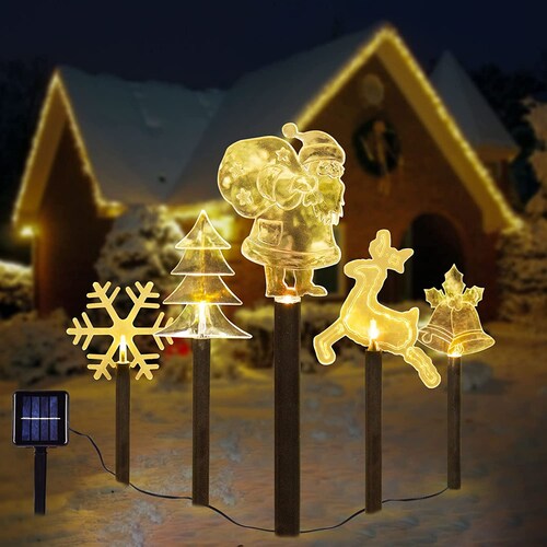 Christmas Solar Stake Lights Set of 5 Waterproof Landscape Etsy