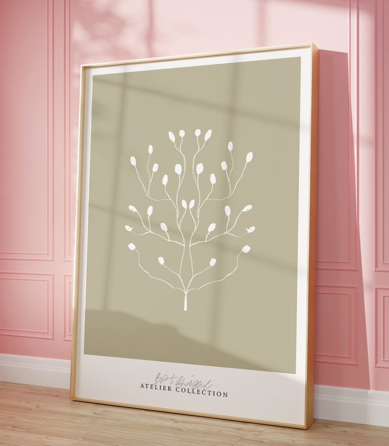 Sage Green Wall Art, Japandi Art Print, Calming Wall Art Botanical