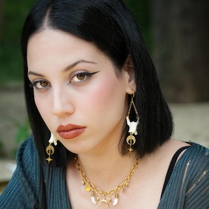 Boucles d'oreilles brillantes au clair de lune | Boucles d'oreilles vertèbres osseuses | Bijoux célestes de sorcellerie