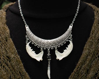 Mirrored Echoes Necklace | Mink Jaw Necklace | Real Bone Necklace