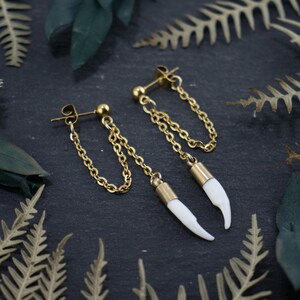 Fang earrings gold stainless steel chain handmade cowgirl jewelry