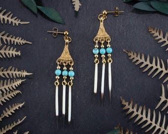 Oorbellen koninklijke doorn | Quill-oorbellen met turkooizen stenen | Cowgirl-sieraden